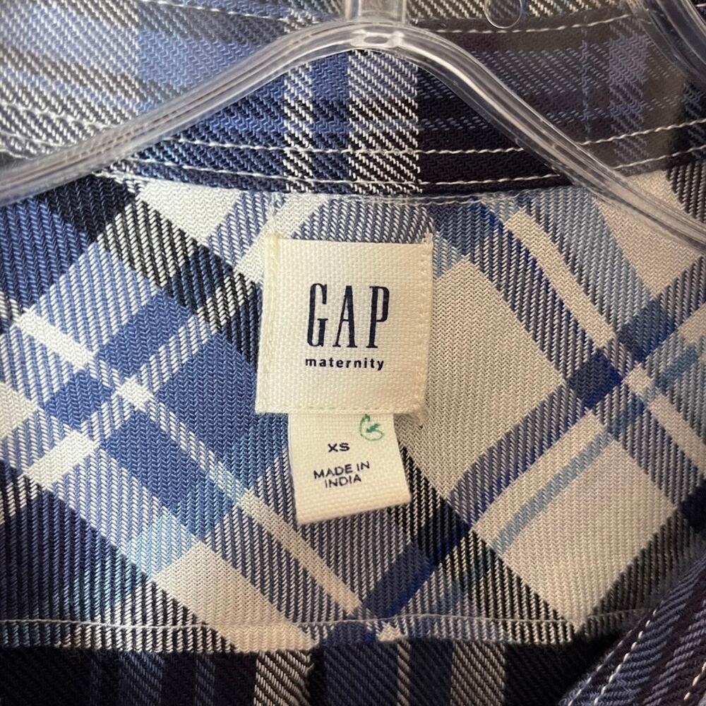 Gap Maternity Womens 1/2 Button Pullover Shirt XS Blue Plaid Lightweight Flannel - Picture 7 of 9